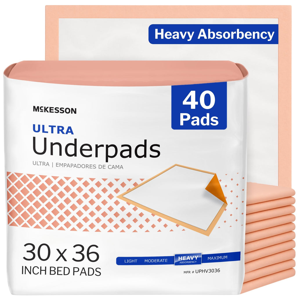 McKesson Underpads Disposable Bed Pads 30" x 36" [40 Count], Heavy Absorbency, Ultra Incontinence Chux Pads for Adults, Elderly, and Baby, Pee Pads