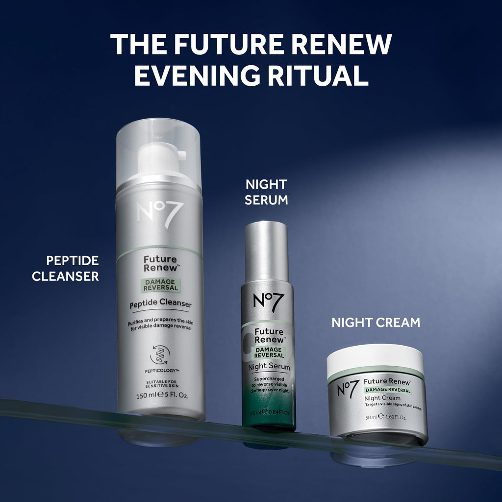 No7 Future Renew Damage Reversal Night Serum - Anti-Aging Peptides Serum for Face - Formulated with Hyaluronic Acid & Niacinamide to Help Reverse Visible Signs of Skin Damage Overnight (0.84 Fl Oz)