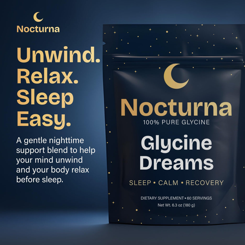 Nocturna Glycine Supplement – 100% Pure 3g Glycine Powder for Sleep, Calm & Recovery – USA Made Sleep Aid for Men & Women – Non-GMO & Completely Natural - 6.3Oz for 60 Servings