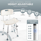 Dr. Kay's Adjustable Height Shower Chair Seat for Inside Shower, 350 lbs Heavy Duty Bathroom Stool for Bathtub, Safety Bath Bench with Backrest for Elderly and Disabled