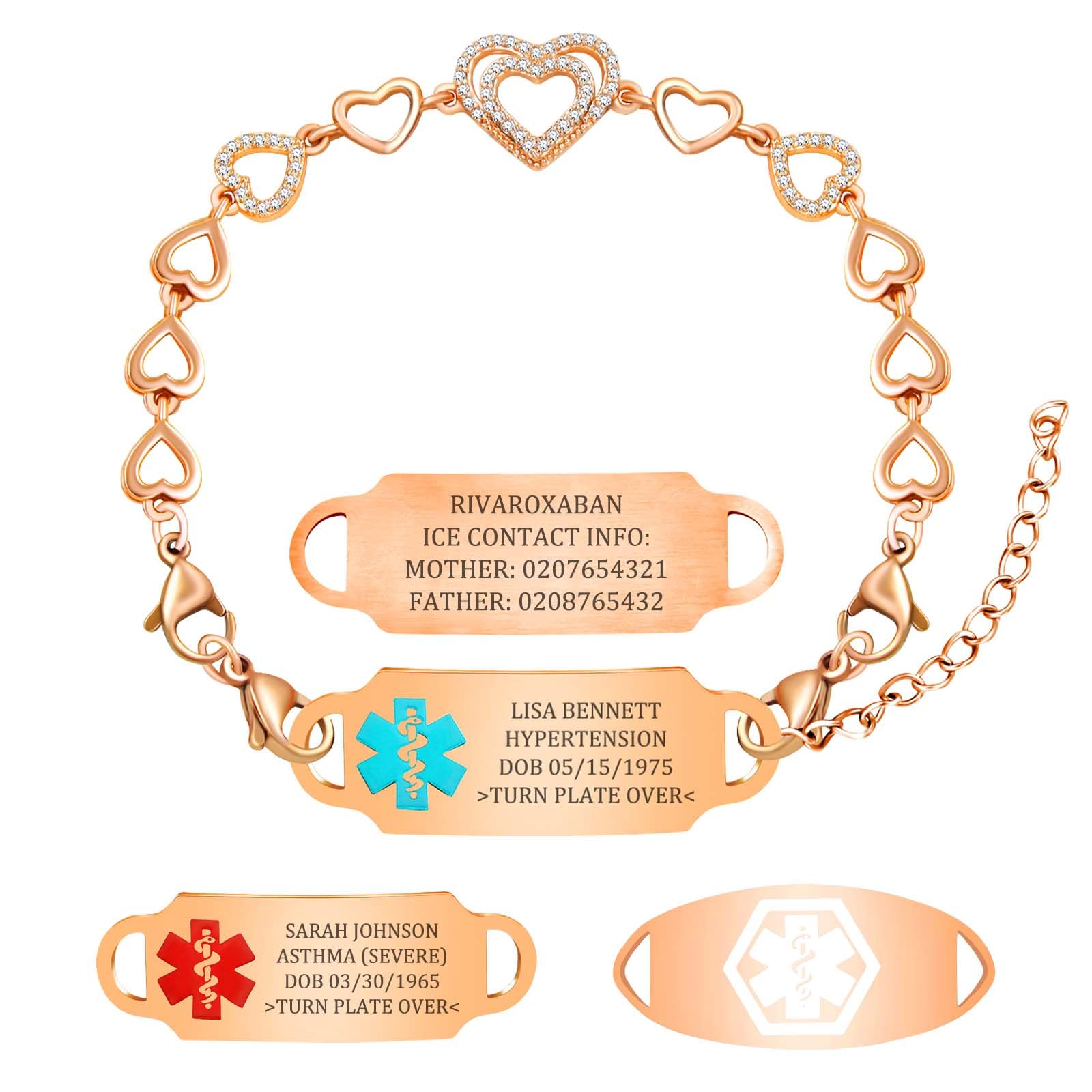 MOTICIUS Personalized Medical Alert Bracelets for Women Custom Medical Bracelets Personalized Medic ID Bracelet Stainless Steel Engraved Emergency Bracelet ID Wristband (Style 1)
