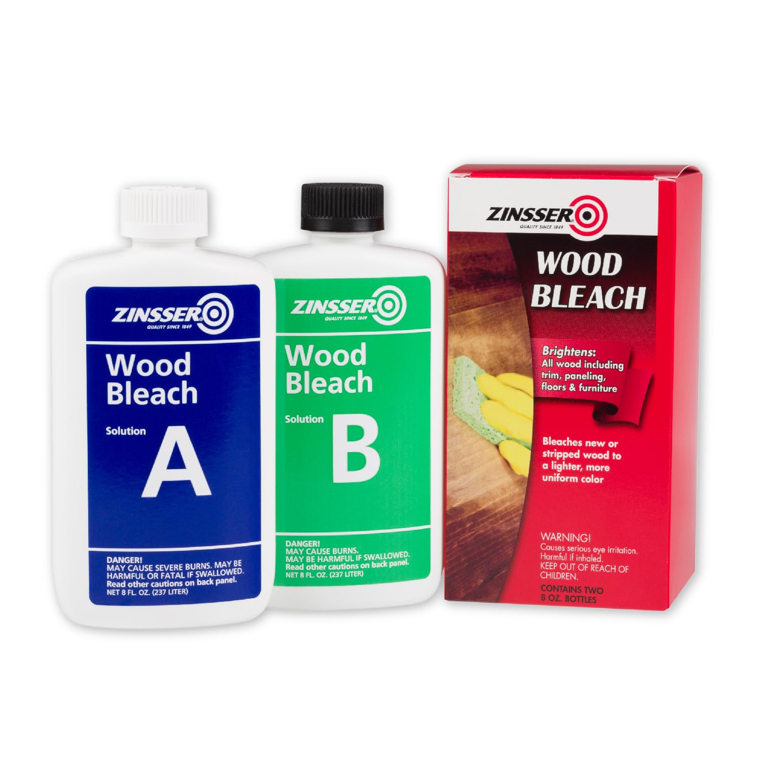 Zinsser Wood Bleach Kit | Lighten Furniture, Floors, Cabinets, Trim | Removes Red Tone | 2-Step Brightening System | 2-Step 8 fl. oz. Kit (16 fl. oz. Total)