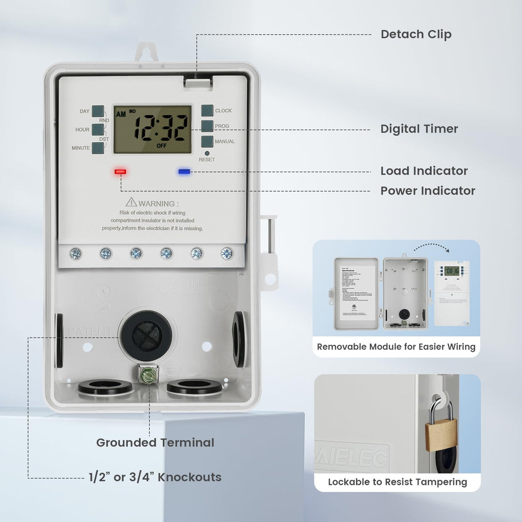 Pool Timer Switcher SURAIELEC Pool Timer, 7-Day Digital Pump Timer Switch, 40 AMP Heavy ...