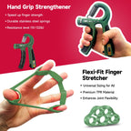 FitBeast Hand Grip Strengthener Workout Kit (5 Pack), 2 Forearm Grip Adjustable Resistance Hand Gripper, Finger Stretcher, Grip Ring & Stress Relief Grip Ball for Athletes, Dark Green