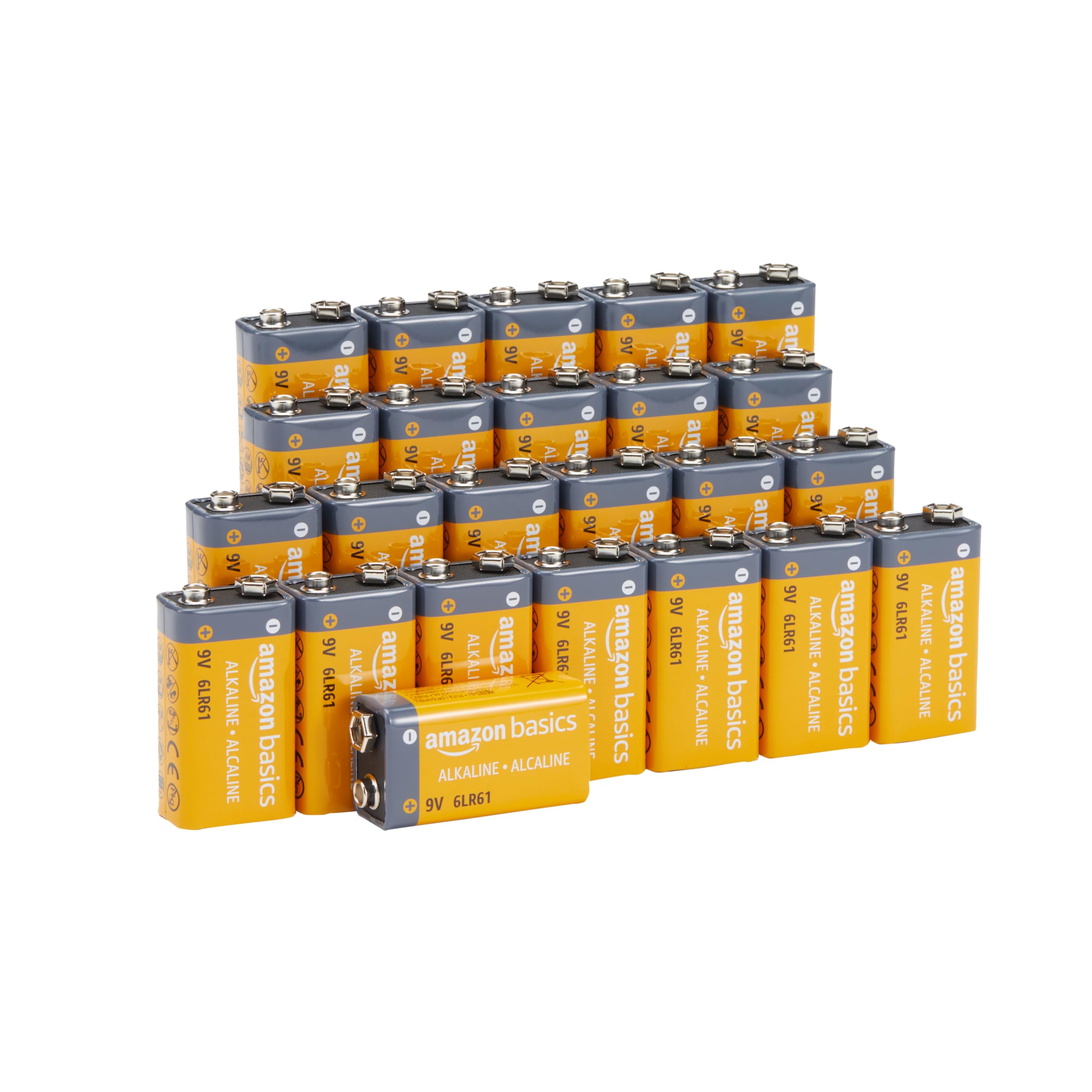 Amazon Basics 24-Pack 9V Alkaline Batteries for Smoke Detector, Electronics & Audio, 5-Year Shelf Life
