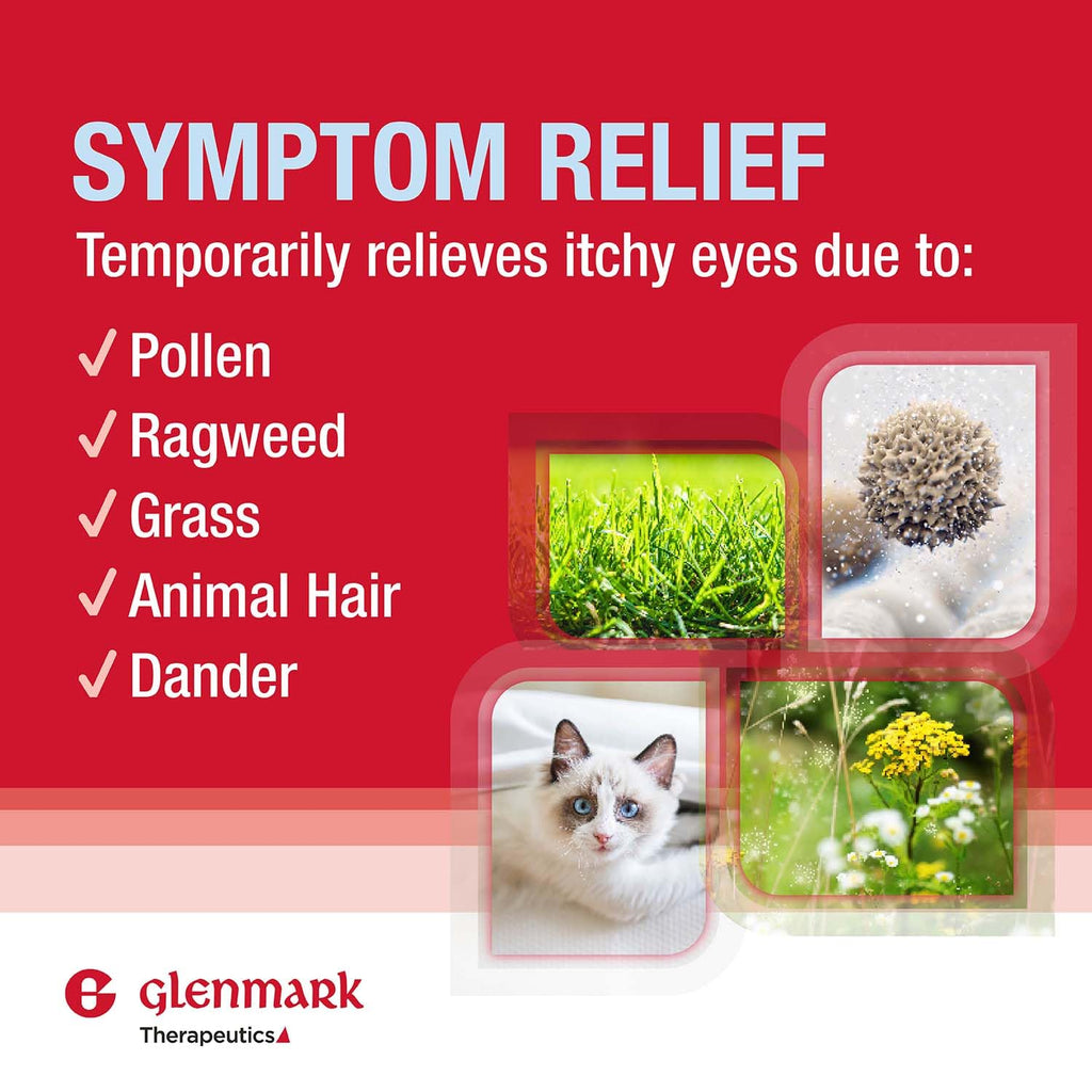 Glenmark Therapeutics Once Daily Olopatadine Eye Drops for Allergies, Redness Relief, Antihistamine, Allergy Relief from Pet Dander, Pollen, Grass, Ragweed, Olopatadine HCl 0.2%, 2.5ml (Twin-Pack)