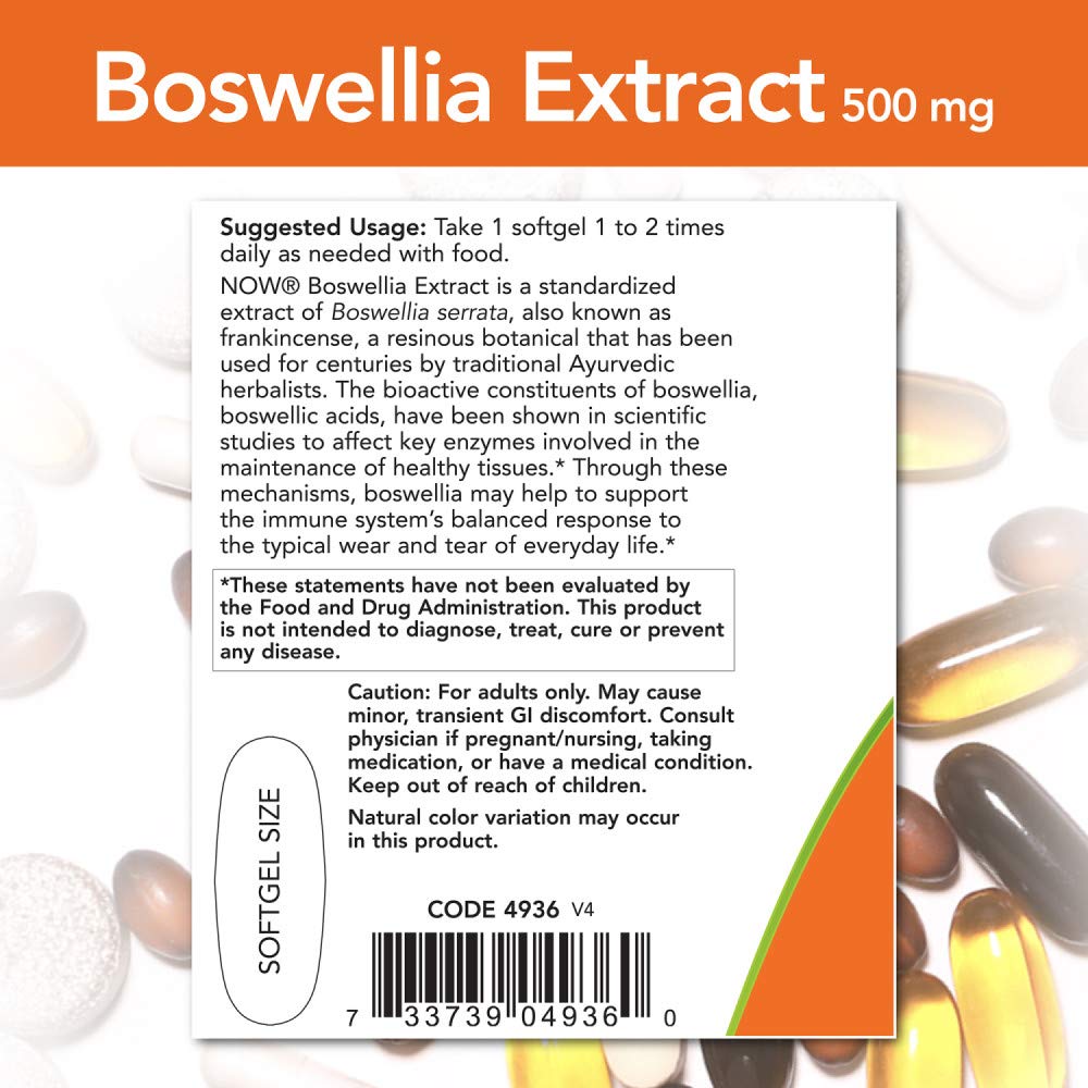 NOW Foods Boswellia Extract 500 mg Softgels, 90 Count x 2