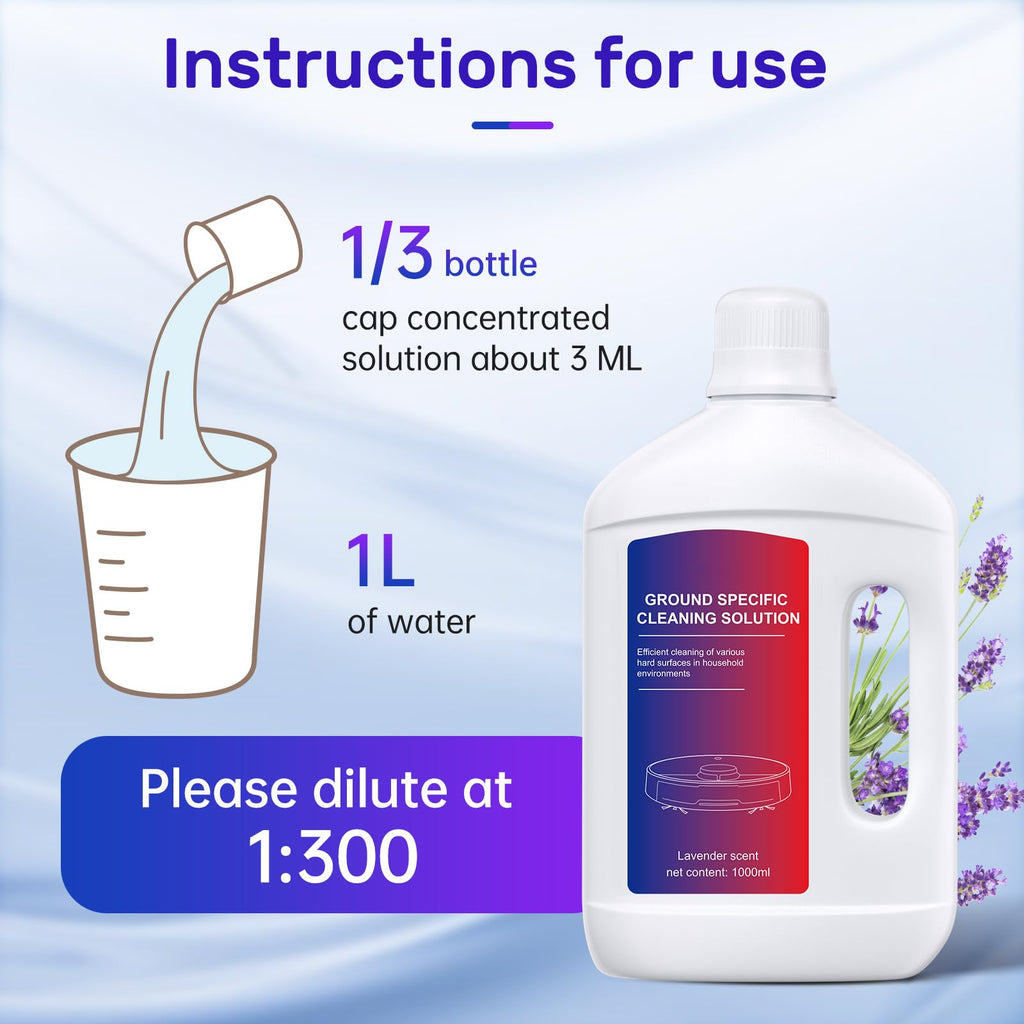 Nukisa Lavender Floor Cleaning Solution 1L Compatible with Dreame Wet & Dry Vacuum and Robot， Residue & Streak Free,Suitable for All Robot Vacuum Cleaners and Wireless Wet Dry Dual-Use Vacuum Cleaners
