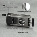 All in One Jet Flame Butane Torch Lighter Built-in Cutter V Cut, Punch, Holder Function, Draw Enhancer Tool, Refillable and Adjustable Windproof Gas Lighter, Black and Grey (Sold Without Gas)