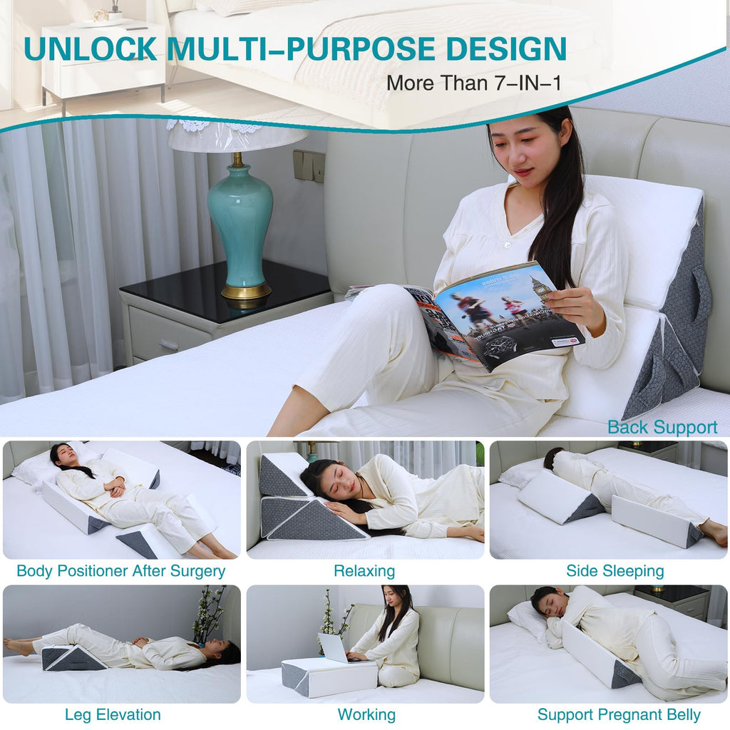 SJFFDP Wedges for Bed Positioning, 3PCS Bed Wedges & Body Positioners for Bed Sores, Side Sleeping, Back Support, After Surgery, Bedsore Pressure Relief, Positioning Wedge for Elderly & Adults