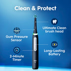 Oral-B Rechargeable Electric Toothbrush, iO3 Limited Deep Clean, 3 Cleaning Modes, Visual Pressure Sensor to Protect Gums, 2 Brush Heads, Travel Case, Black