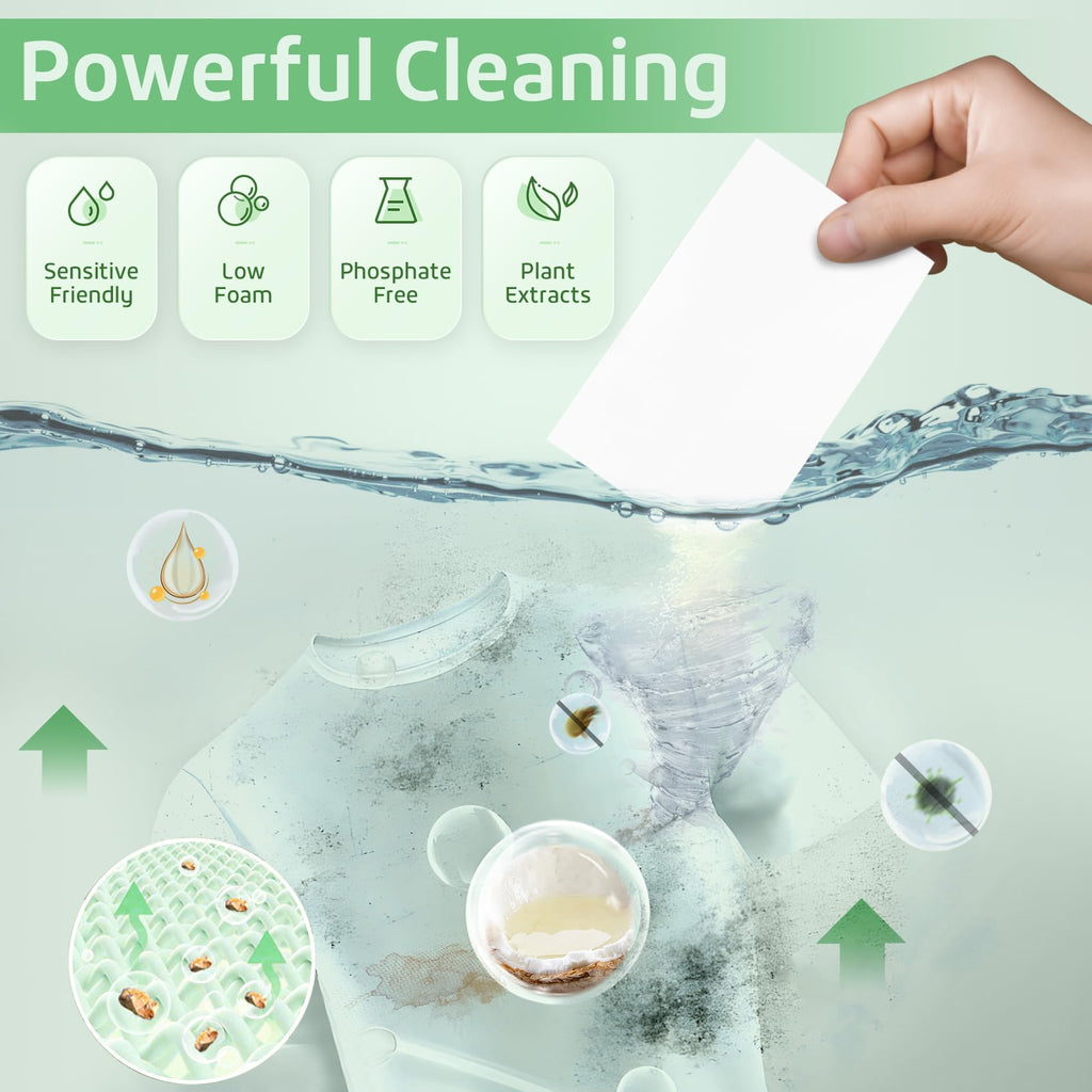 Poesie Laundry Detergent Sheets Fragrance Free Non-Plastic Precut Zero Waste 160 Count Liquidless Washing Strips for Home Dorm Travel Camping Hiking Portable