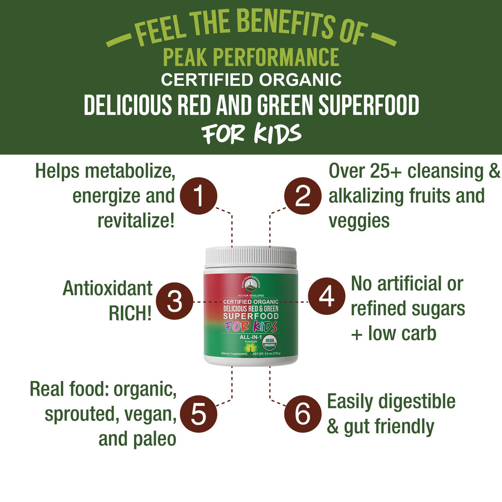 Kids Greens and Reds Superfood Powder - Best Tasting Organic Vegan Super Food Juice with 25+ Fruits and Vegetables - Gluten Free Real Food Vitamins - Green and Red Superfoods Supplement for Children