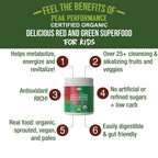 Kids Greens and Reds Superfood Powder - Best Tasting Organic Vegan Super Food Juice with 25+ Fruits and Vegetables - Gluten Free Real Food Vitamins - Green and Red Superfoods Supplement for Children
