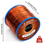 Emtel 24 AWG - 1 lb (805 feet) 99.9% Pure Copper Wire, Enameled Magnetic Wire for Motor, Transformer, Magnetic Coil, & Electroculture Gardening, Winding Magnet Wire - 220°C (428°F) Thermal Class