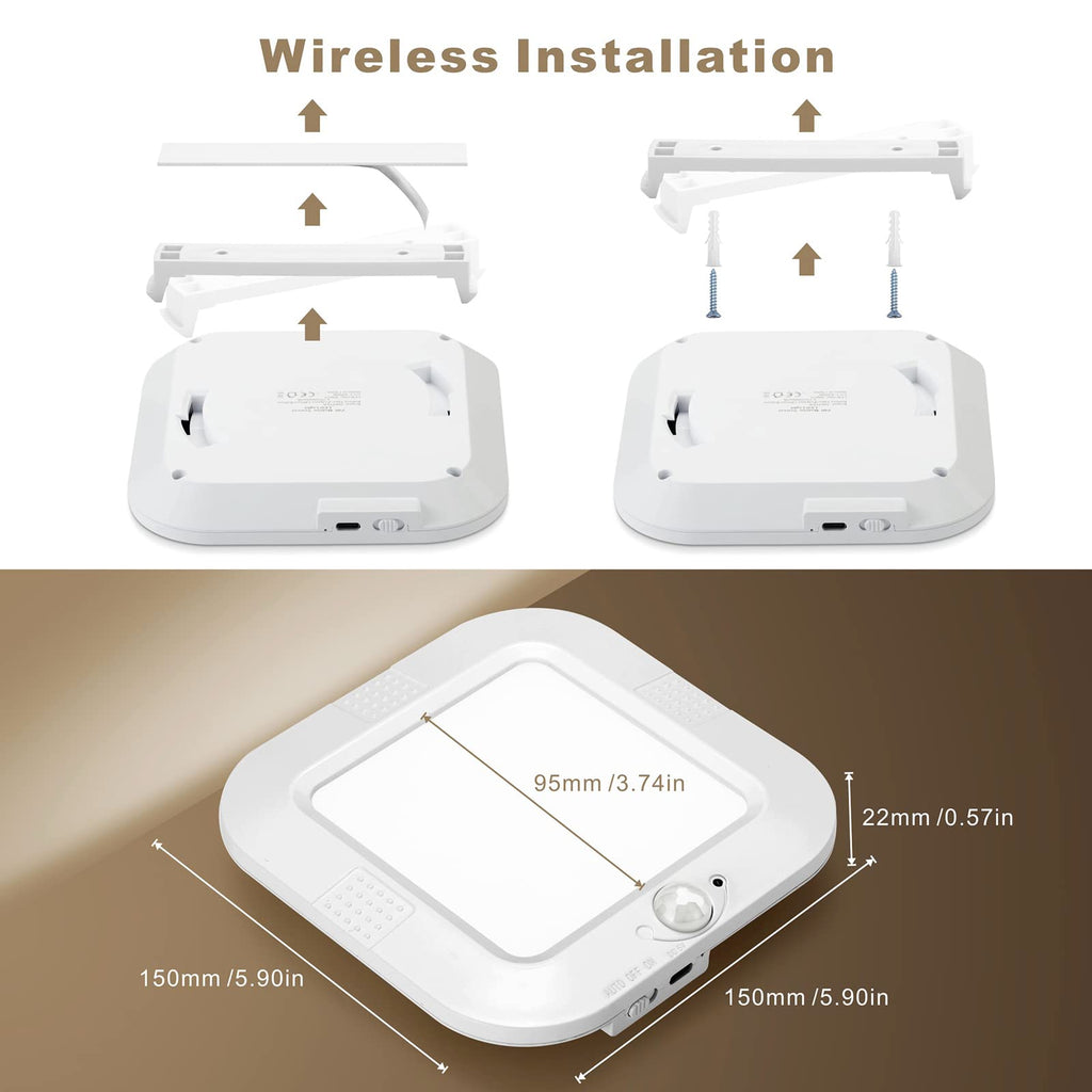 ANOTEK Rechargeable Motion Sensor Ceiling Light, 220LM 6000K Closet Light with USB Cable, 2000mAh Wireless LED Light for Stairway, Hallway, Pantry, Shower, Shed