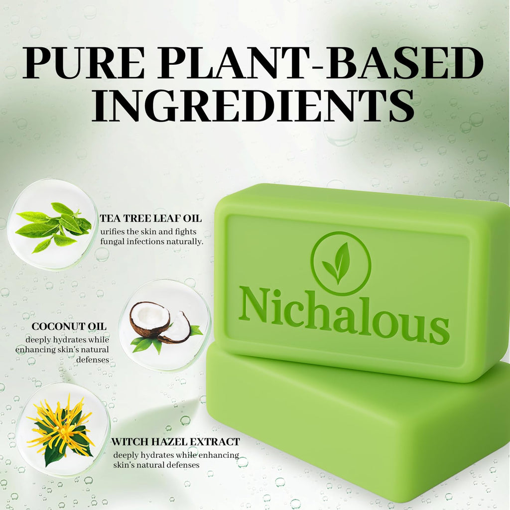 Nichalous 3PCS Tea Tree Soap, Tea Tree Relief Soap Bar, with Tea Tree Oil & Coconut Oil & Witch Hazel, Deep Pore Cleansing, Natural Herbal Foot Soaps Bar for Men & Women – 3.5 oz