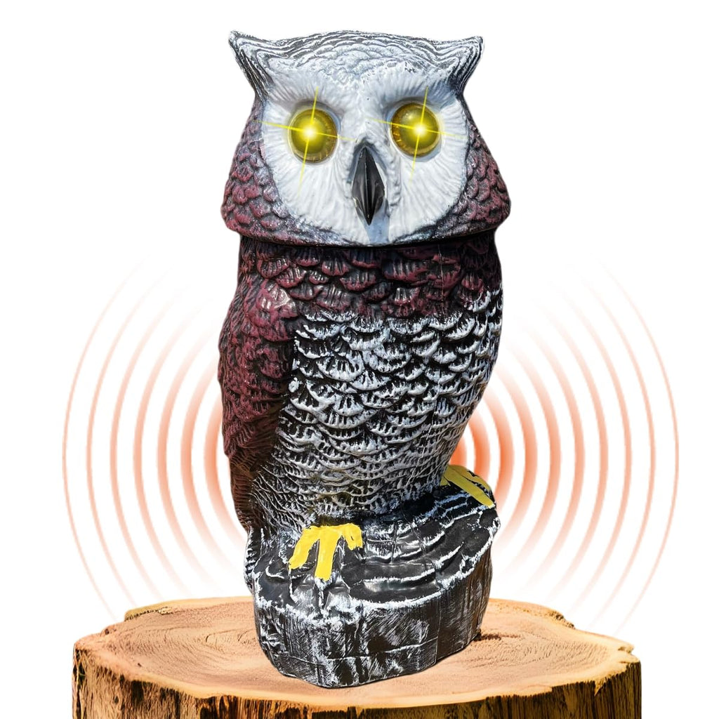 Ugold Solar Powered Garden Owl with Motion Detection, Rotating Head, Realistic Hoots and Silent Mode, Outdoor Statue and Sculpture, Owl Decoration for Home, Garden, Patio and Lawn