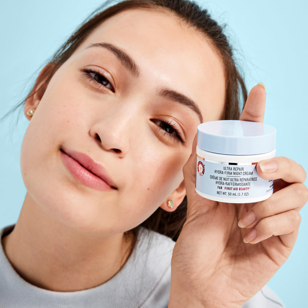 First Aid Beauty - Ultra Repair Hydra-Firm Night Cream, Hydrating Night Repair Skin Cream, Visibly Combat Signs of Aging, Deeply Rich & Buttery Texture, Alcohol Free, Sensitive Skin Safe, 1.7 oz