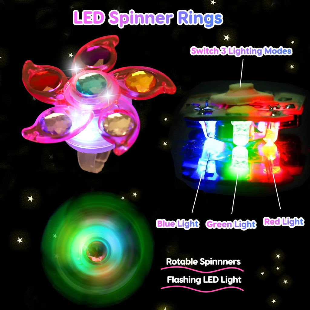 24PCS Light Up Fidget Spinner Ring Glow Party Favors Bulk for Kids 4-8 8-12