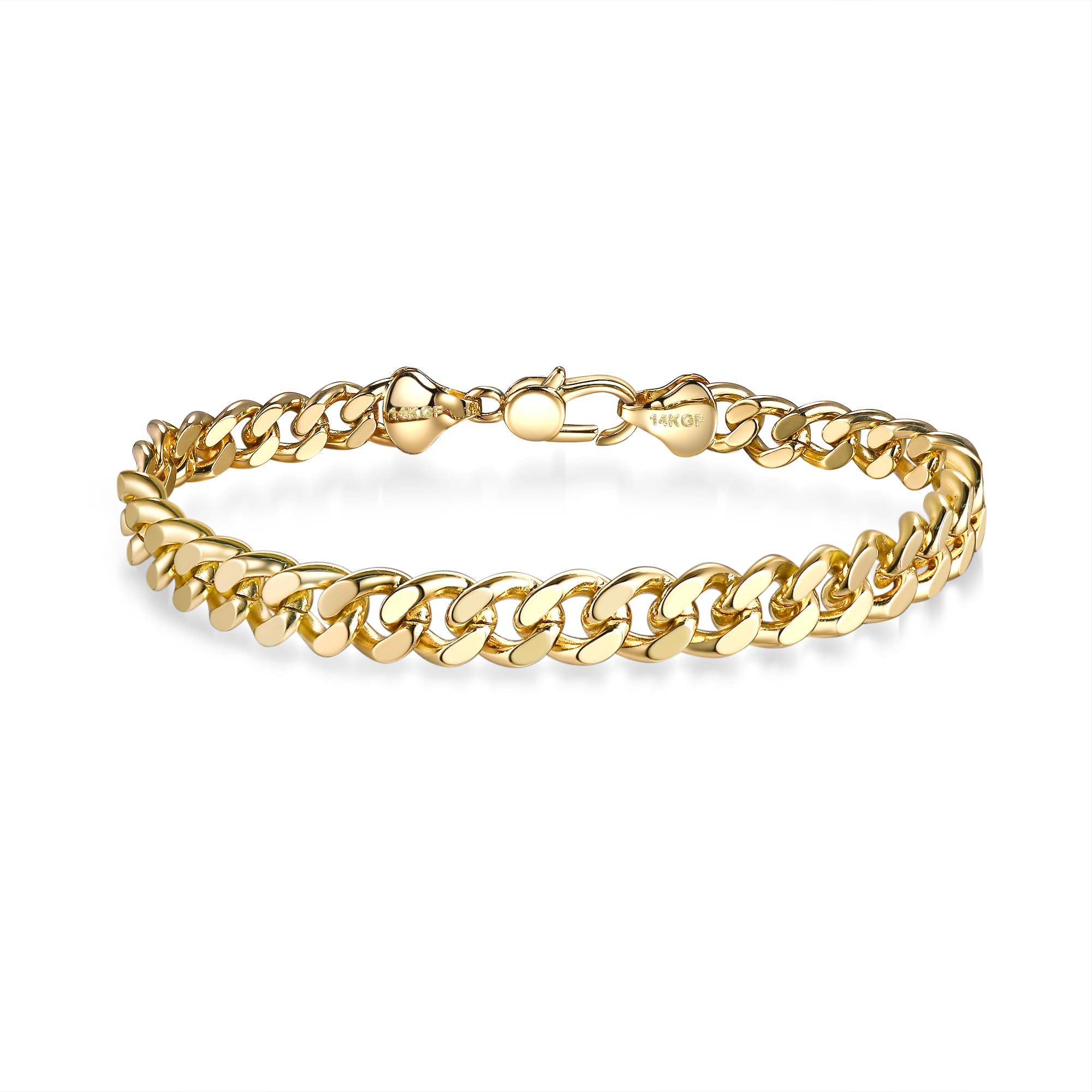 BRAYEG 6mm 14K Gold Bracelet for Men & Women Cuban Bracelet for Men Gold Diamond-Cut Hypoallergenic Chains Gold Cuban Link Curb Chain Bracelet Jewelry Gifts 7.5 in