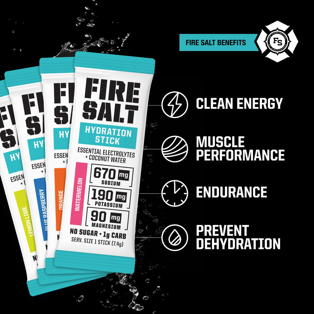 Fire Science Fire Salt Hydration Sticks, Electrolytes & Coconut Water, Hydration Drink Mix with Magnesium, Potassium & Sodium, Zero Sugar, Single Serve On the Go Packs, Variety Pack Flavors, 32 Count