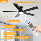 OPONL Ceiling Fan with Light, 52 inch Low Profile Ceiling fan with Light and Remote Control, Reversible, 6CCT, Dimmable, Noiseless, Black Ceiling Fan for Bedroom, Indoor/Outdoor Use, Modern