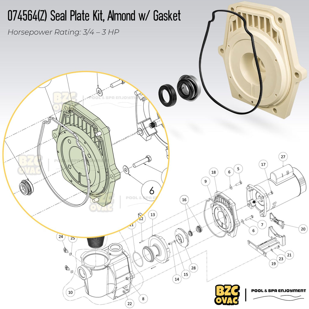 Bzcovac 074564 Seal Plate Kit Compatible with Pentair Whisperflo & Intelliflo Pool Pumps, Includes PS-1000 & Seal Plate Gasket, Replaces 25357-300-000 V20-208