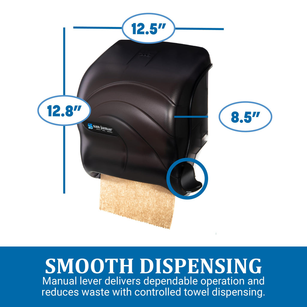San Jamar Element Paper Towel Dispenser, Manual Lever Roll Storage Solution for Bathroom and Kitchen, 12.75" x 12.5" x 8.5", 1 Count, Black Pearl