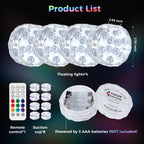 BITIWEND 2026 Upgraded Submersible LED Pool Lights with Remote, 10 LEDs IP68 Waterproof Floating Lights Battery Powered Lights for Hot Tub, Spa, Vase, Pond, Decoration, Party (4 Pack)