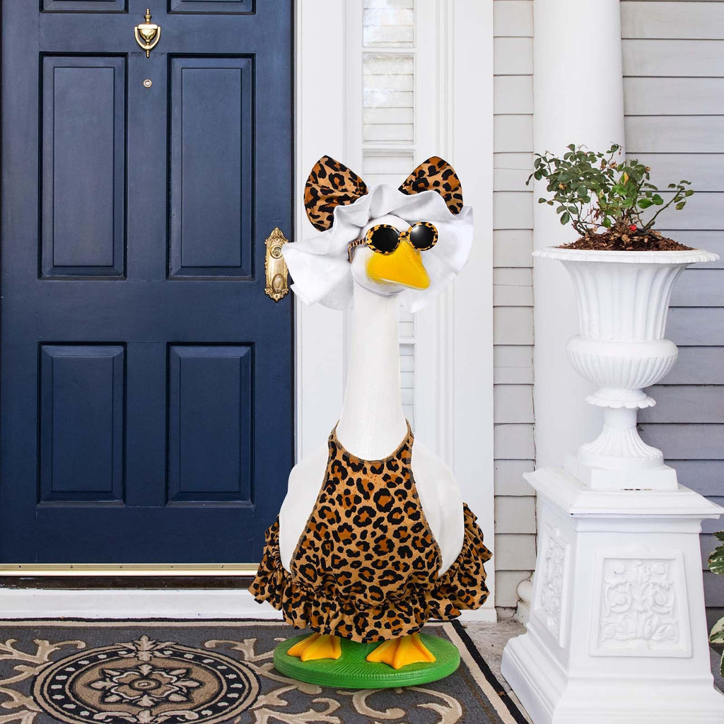 JcHrmers Summer Leopard Goose Outfit Hawaiian Porch Goose Outfits Bikini Lawn Goose Clothes Fits 23" Cement Plastic Goose Statue for Summer Outdoor Garden Yard Patio Art Decor