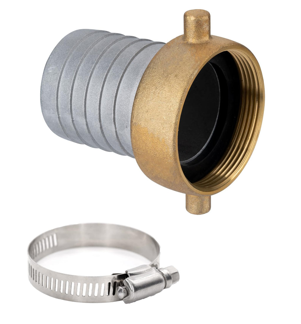 EASTRANS Aluminum Female Hose Fitting with Brass Nut, 3 inch Pin Lug Hose Shank Coupling with 1 Clamp