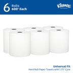 Kleenex® Universal Hard Roll Paper Towels, Bulk (50606), Hardwound 1.75" Core, Premium Absorbency Pockets™, White, (600'/Roll, 6 Rolls/Case, 3,600'/Case)