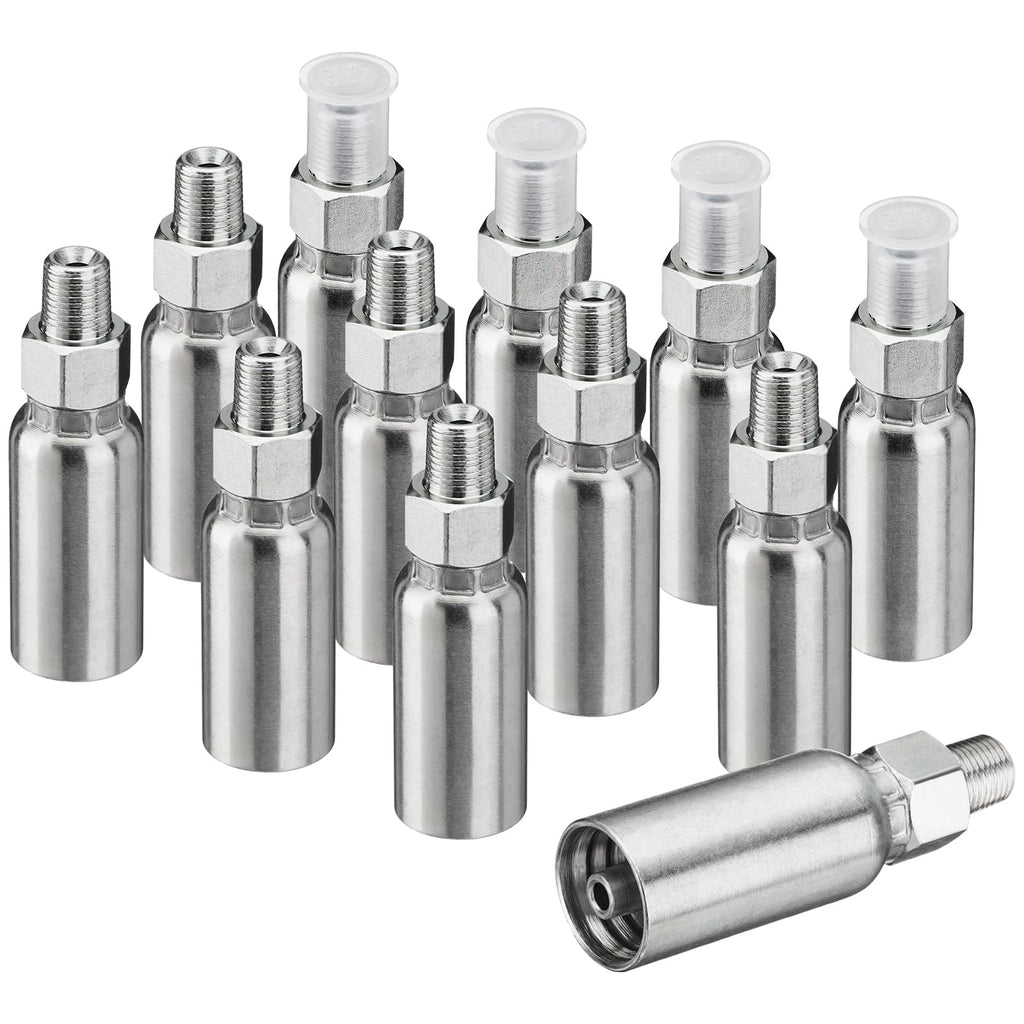 Racewill 12 Pack 1/8" NPTF Hydraulic Hose Fittings, 1/4" I.D. Hose x 1/8" NPTF Male with Protection Cover Hydraulic Hose End Crimp Fitting Kits
