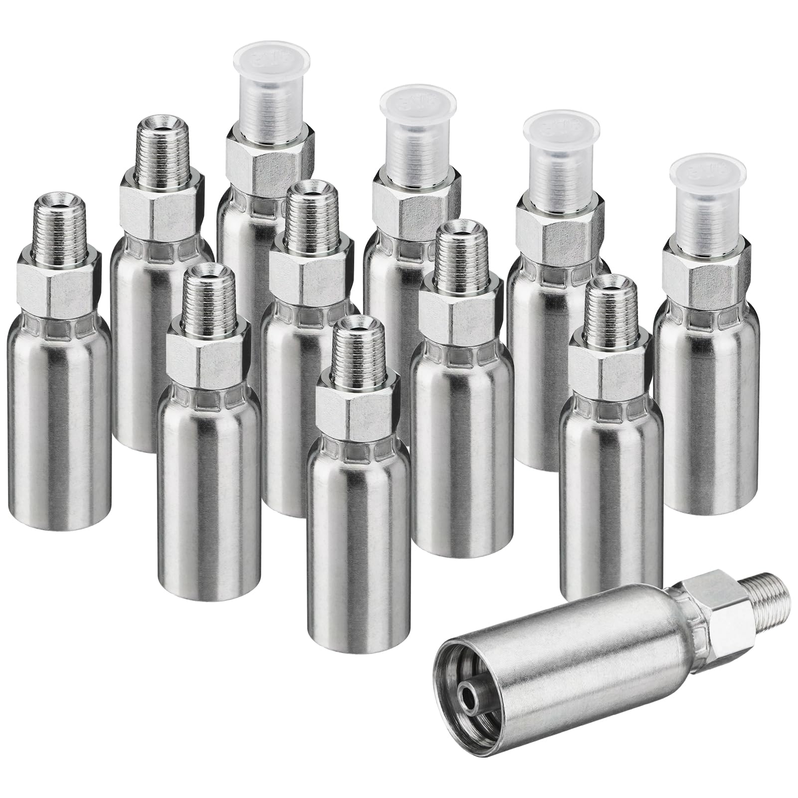 Racewill 12 Pack 1/8" NPTF Hydraulic Hose Fittings, 1/4" I.D. Hose x 1/8" NPTF Male with Protection Cover Hydraulic Hose End Crimp Fitting Kits