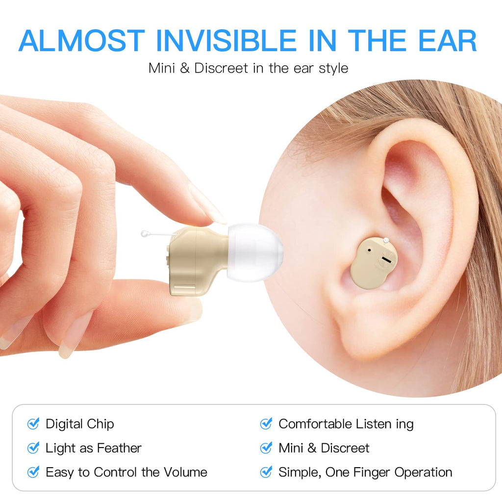 Mini Sound Amplifier, Ear Sound Enhancer, Noise Reduction, Enhanced Speech, Feedback Cancellation, Suitable for Adults, Elderly, Children, Left and Right Ears (3-Year Warranty)