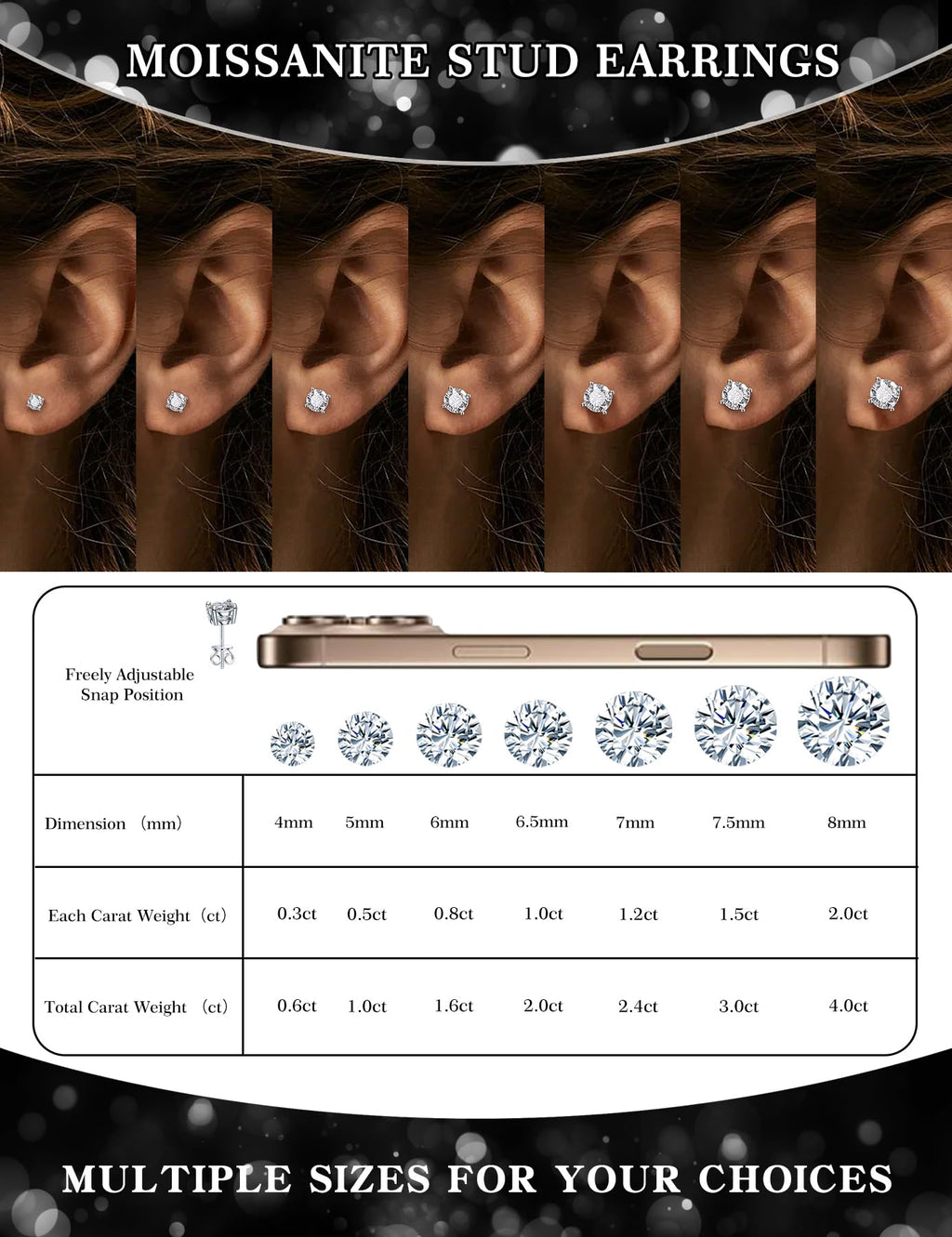 Mossanite stud earrings GRA 925 sterling silver(5mmSilver)