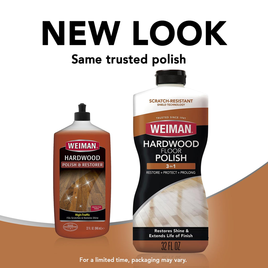 Weiman Wood Floor Polish and Restorer 32 Oz Bundle - High-Traffic Hardwood Floor, Natural Shine, Removes Scratches, Leaves Protective Layer