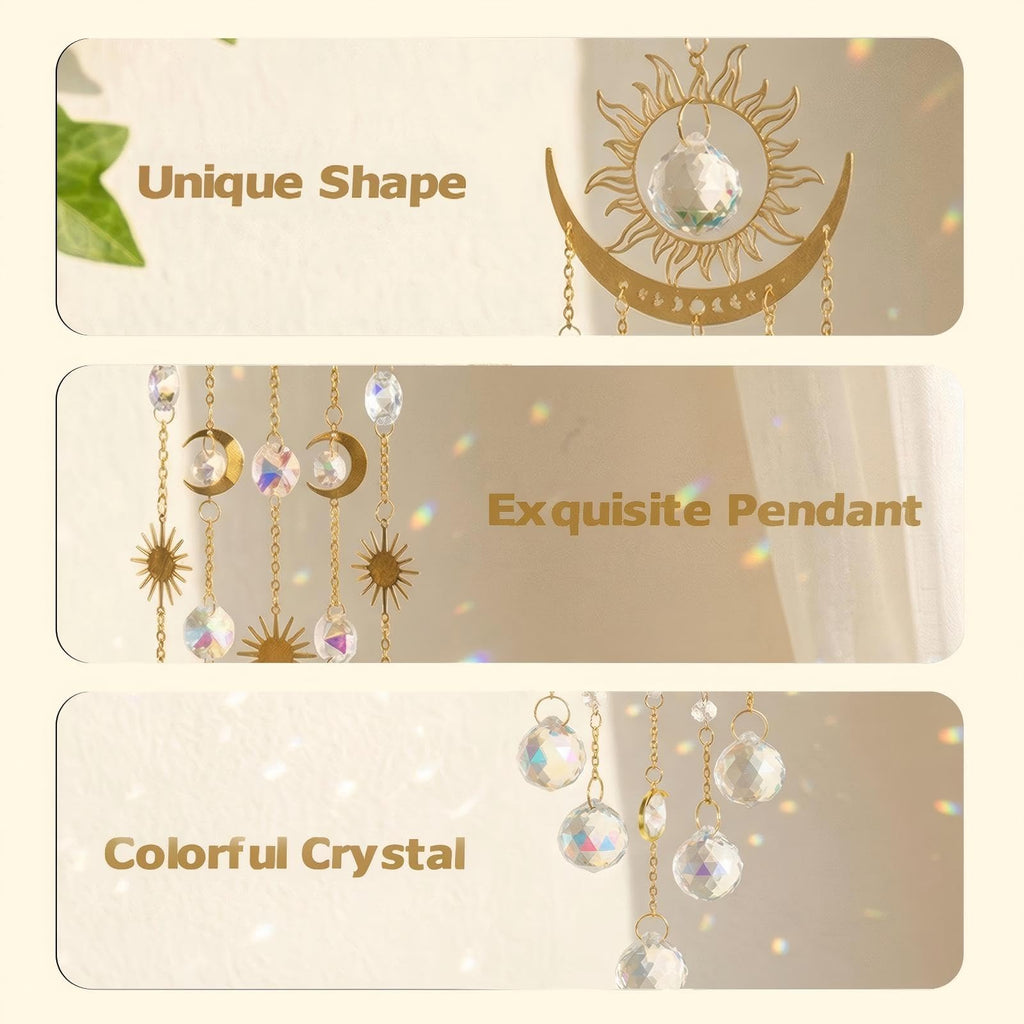OneraOner Sun and Moon Crystal Prism Suncatcher for Window Hanging