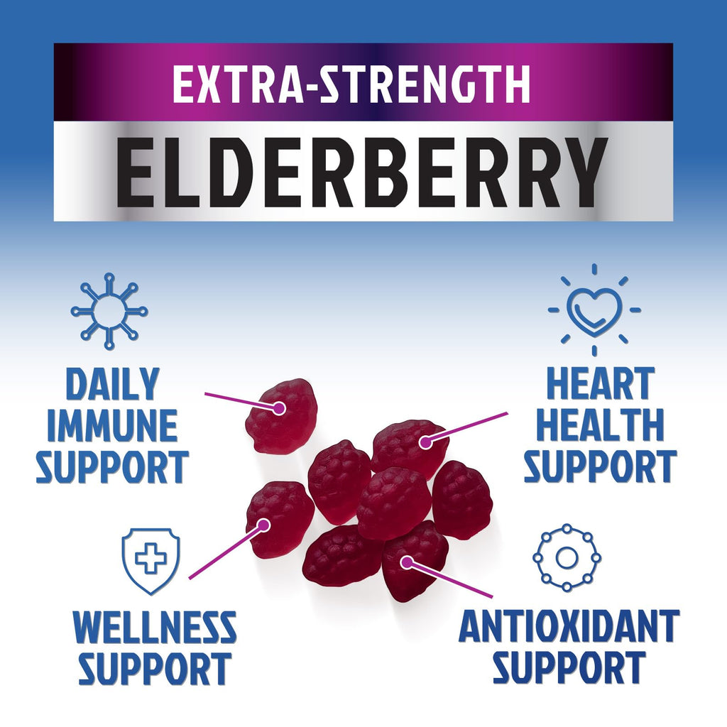 Elderberry Immune Support Gummies - 3X Strength Sambucus Elderberry Gummy with Vitamin C, D3 & Zinc - Nature’s Black Elderberry Extract - Immune Support Supplement for Adults & Kids - 120 Gummies