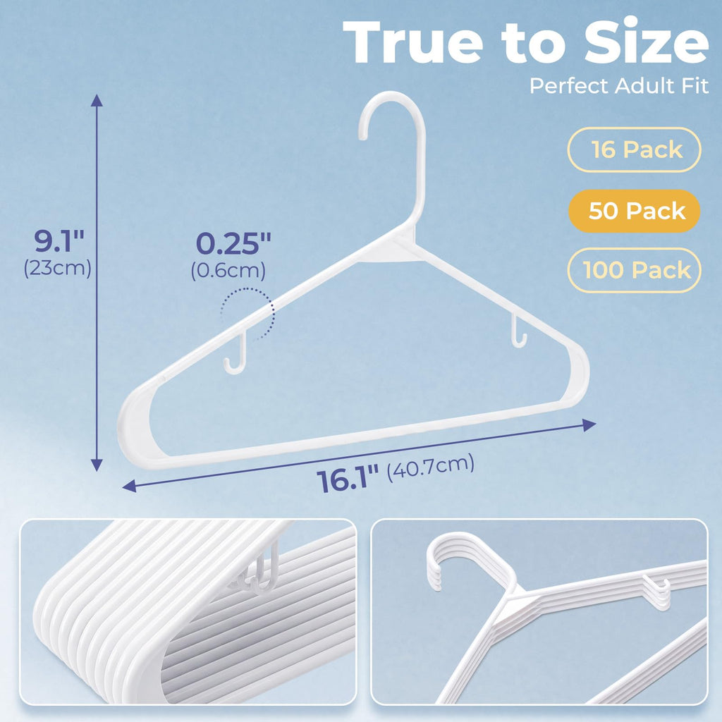 HOUSE DAY White Plastic Hangers 50 Pack, Slim Space-Saving Clothes Hangers