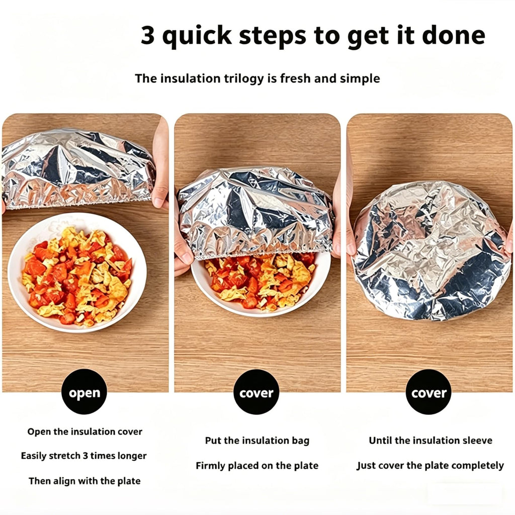 200 PCS Aluminum Foil Food Covers, Upgraded&Thickened Reusable Aluminum Foil Food Covers, 110℃ Heat Resistant Elastic for Meals Vegetable Fruit Leftovers for Kitchen Reusable Picnic Restaurant