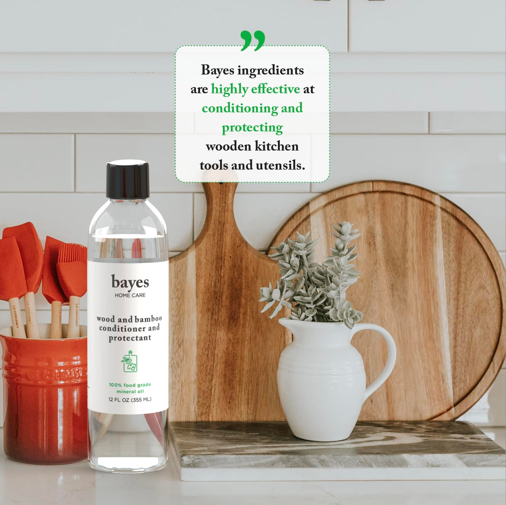 Bayes Food Grade Mineral Oil for Cutting Board - Mineral Oil Food Grade for Bamboo, Teak & Wood Conditioner and Protectant - Cutting Board Oil Food Grade Formula - Wood Oil for Cutting Board - 12 oz