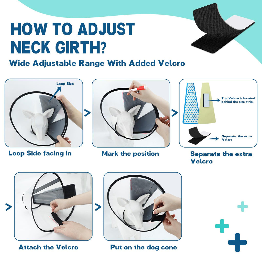 Supet Dog Cone Collar to Stop Licking, Comfortable Elizabeth Recovery Collar for Large Medium Dogs After Surgery, Soft Pet Neck Head Cone Alternative（L）