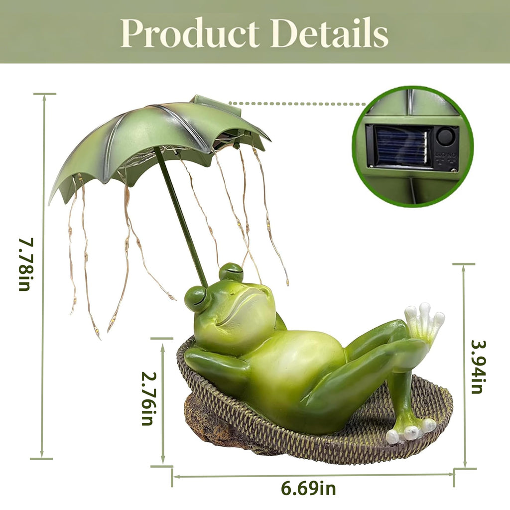 ASDFG 6.7" Solar Frog Statue Light Up Umbrella IP65 Waterproof Garden Decor