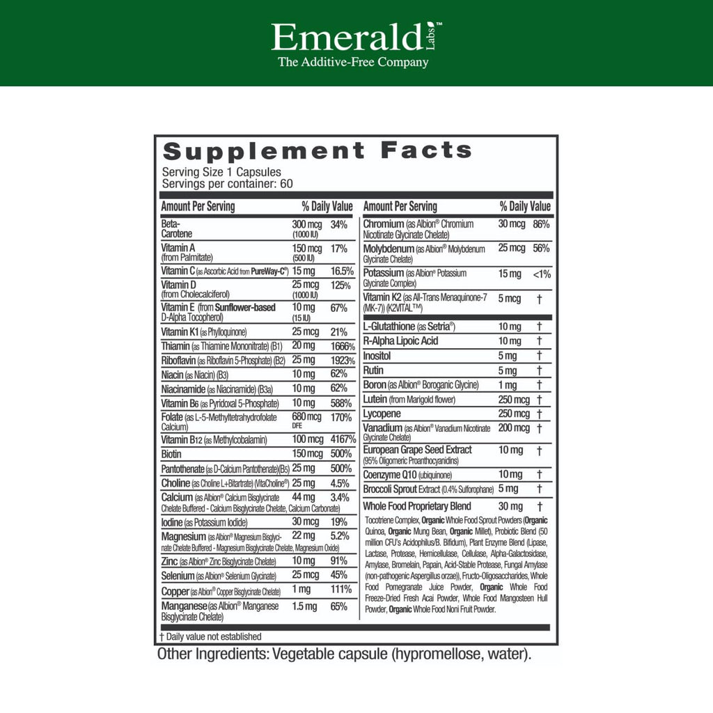 EMERALD LABS Women's 45+ 1-Daily Multi - Complete Multivitamin for Comprehensive Support, Bone & Heart Health* - Designed for Women 45+ - Gluten-Free & Vegetarian- 60 Vegetable Capsules