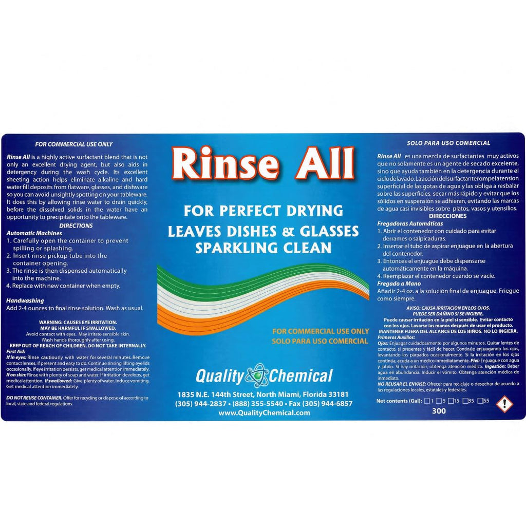 Quality Chemical Heavy Duty Liquid Alkaline Commercial Dishwasher Detergent (1 Gallon) - Rinse All/Commercial Industrial Grade Rinse Aid/Dishwasher Rinse Aid, heat and cool dry Finish (1 Gallon)