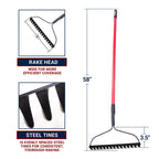 Bully Tools Bow Rake 16" Tines, Heavy Duty Steel Garden Rake for Leaves