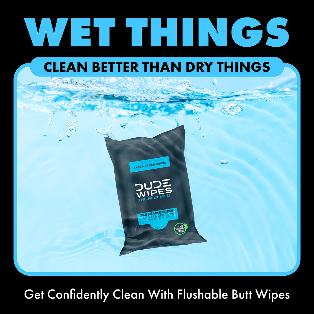 DUDE Wipes - Flushable Wipes Travel Package, Extra Large - Unscented - with Vitamin E & Aloe - Septic and Sewer Safe, 18 Count (Pack of 72)