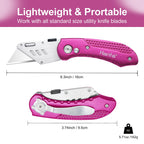Box Cutter Heavy Duty Utility Knife, Razor Knife, Lightweight Aluminum Handle, Back-lock Mechanism, Stainless Belt Clip, for Carpet, Carton, Box, Cardboard, with 5-piece Extra Blades, Hot Pink